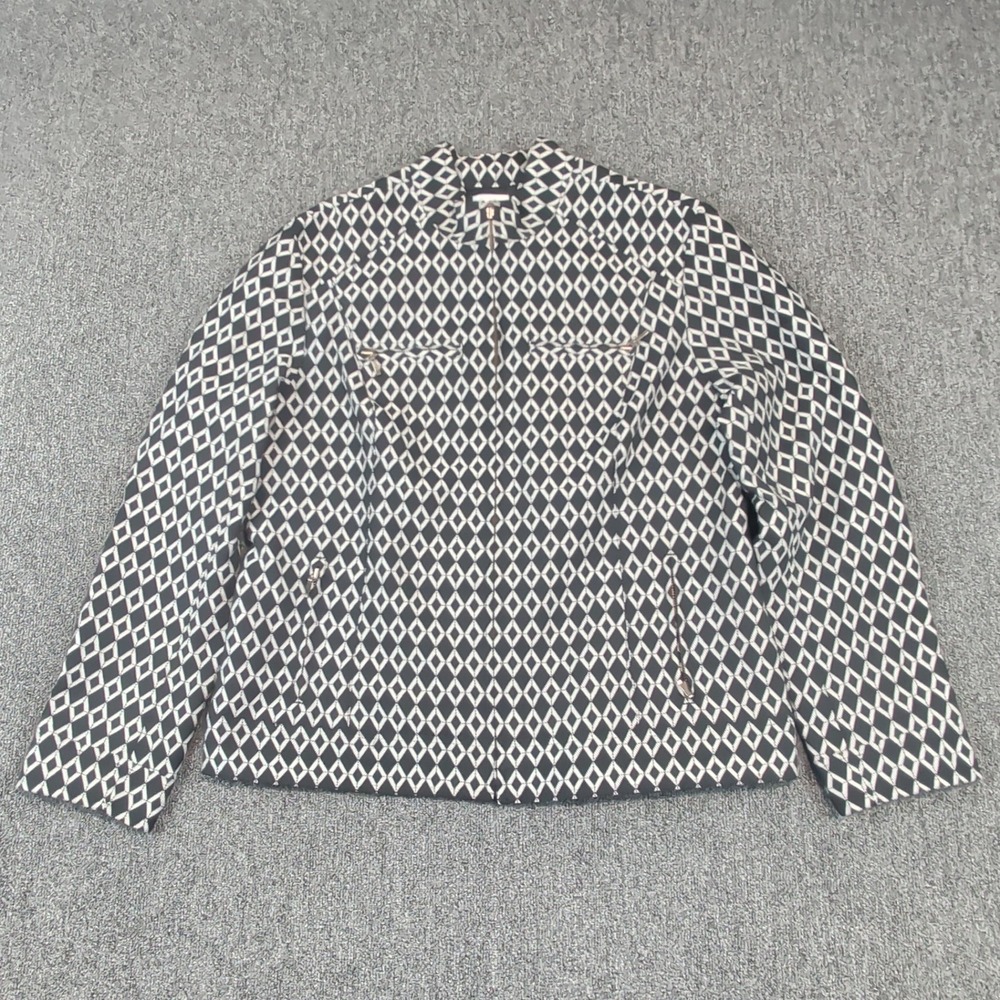 Chico's Modern Geometric Diamond Zip Front Jacket Women Size 2 Black White L